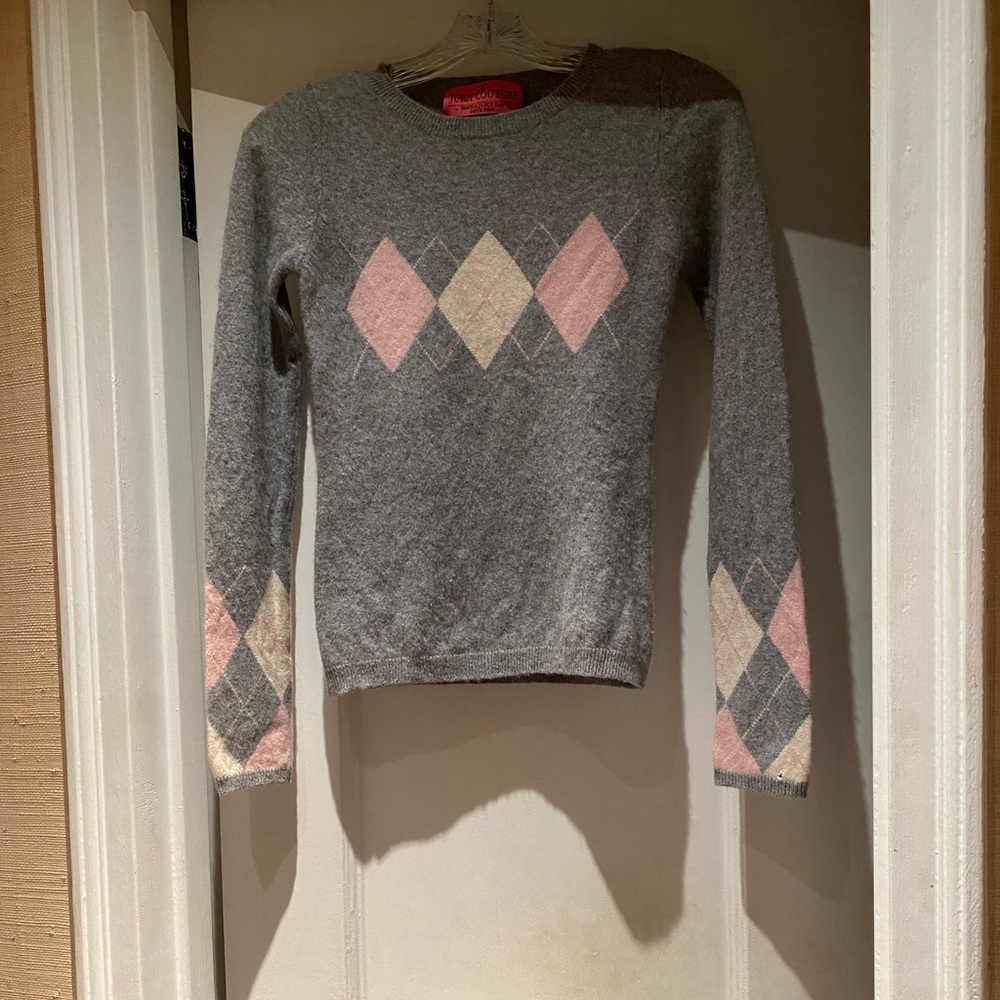Rare Vintage Y2K Juicy Couture Cashmere Argyle Crew Neck Sweater